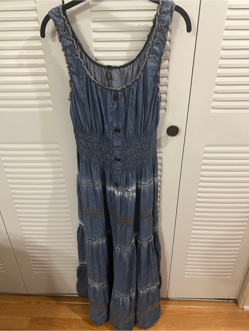 Vintage Lapis cotton denim blue boho dress  size Large